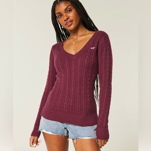 Hollister Cable-Knit Icon V-Neck Sweater